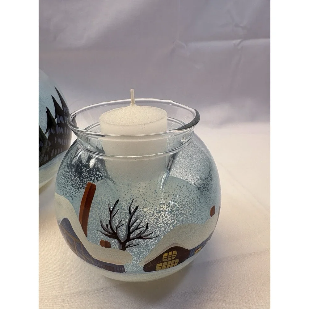 HomeTrends Set of 3 Glass Snow House Ice Holiday Votive Holders Winter with box